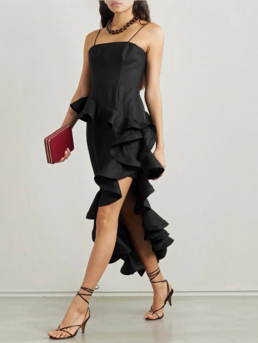 Zimmermann Harmony Tango Asymmetric Ruffle Hem Linen Midi Dress